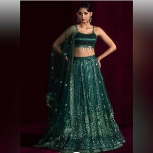 Lehenga Emerald Green Embroidered